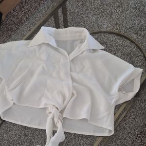 Amazon White Button-Down Tie-Front Shirt